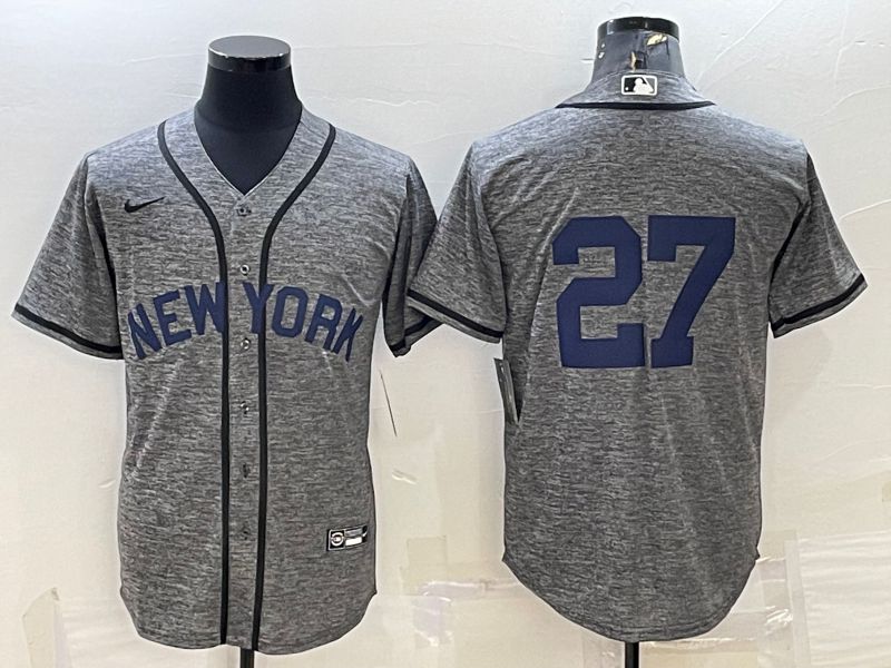 Men New York Yankees #27 No Name Grey hemp ash Nike 2022 MLB Jerseys